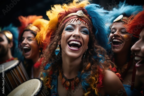 Energetic rhythms drummers in carnival costumes, carnival festival pictures