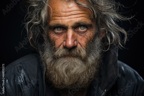 Fototapeta Naklejka Na Ścianę i Meble -  A series of portraits capturing the diverse faces and stories of the homeless population, dispelling stereotypes and fostering empathy. Generative Ai.