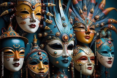 Venetian fantasia whimsical mask artistic diversity on display, colorful carnival images