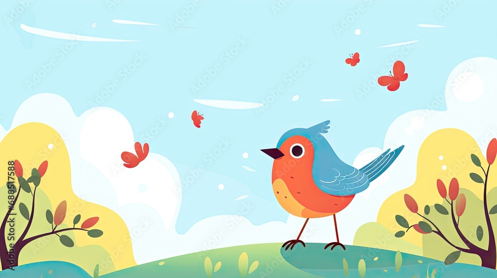 Beautiful Animated Bird Backdrop with Empty Copy Space for Text - Bird standing against Nature Background - Flat Vector Nature Bird Graphic Illustration Wallpaper created with Generative AI Technology