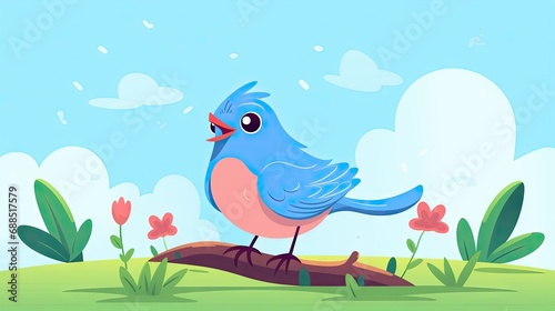 Beautiful Animated Bird Backdrop with Empty Copy Space for Text - Bird standing against Nature Background - Flat Vector Nature Bird Graphic Illustration Wallpaper created with Generative AI Technology