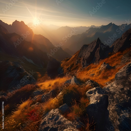 Sunset in the mountains. Sunrise in the mountains. Mountain landscape