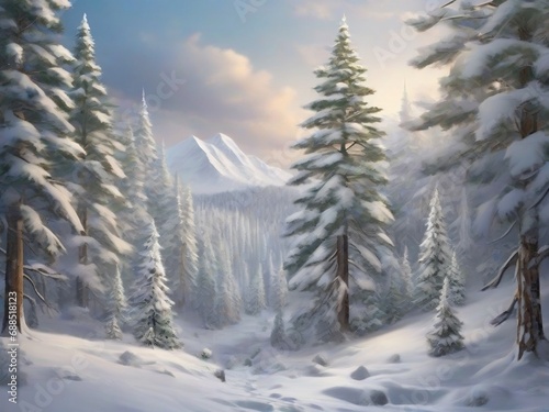 winter landscape with trees.winter background. A forest winter season landscape background © mahafujur