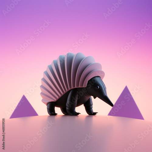 Armadillo icon in silhouette, gracefully standing against a serene pastel lavender background, exuding elegance and charm. Ideal for nature-themed designs and advertisements. photo