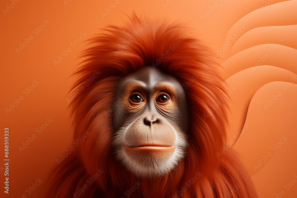 Fototapeta premium A minimalist Orangutan icon, featuring a sleek and stylish Orangutan profile against a pale coral background. This design offers a modern and sophisticated touch, suitable for contemporary branding.