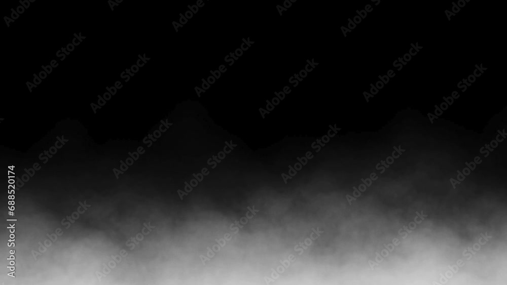 Natural dry ice smoke clouds fog overlay on black background