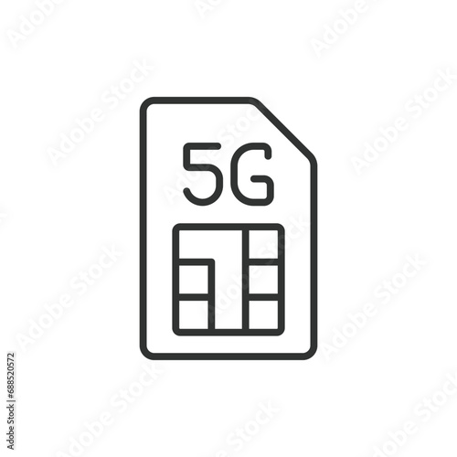 5G SIM card icon line design. 5g, sim, card, wireless, internet, 5gsim, technology, digital, mobile internet, connectivity vector illustrations. 5G SIM card editable stroke icon.