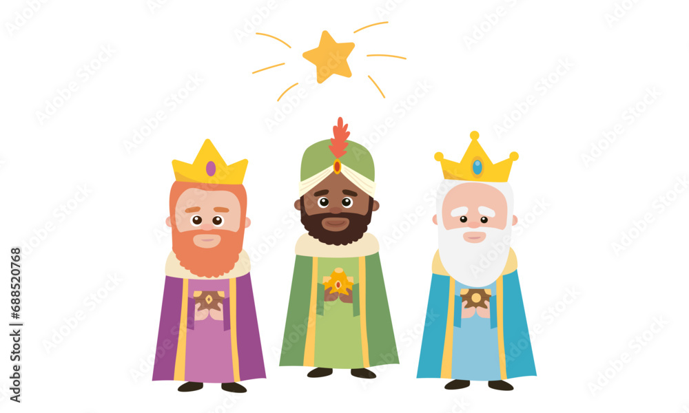 Fototapeta premium Epiphany, wise, Balthazar, Happy epiphany holiday concept background. Flat illustration of happy epiphany holiday vector concept illustration cartoon style with stars.