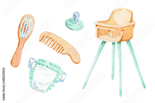 Watercolor cute baby elements collection
