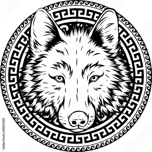 Vector illustration of Wolf head. Outlined drawing.