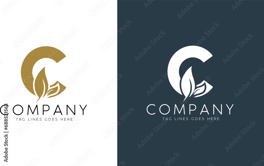 Letter C with leaf logo vector Illustration element, C alphabet logo Organic leaf, suitable for business brand logo - obrazy, fototapety, plakaty 