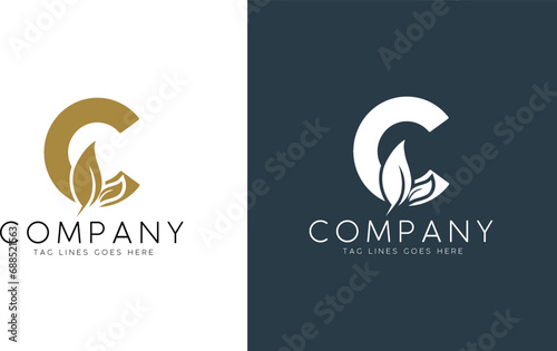 Letter C with leaf logo vector Illustration element, C alphabet logo Organic leaf, suitable for business brand logo