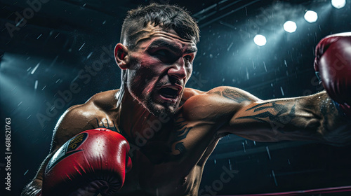 Boxer delivering powerful punch bright gloves