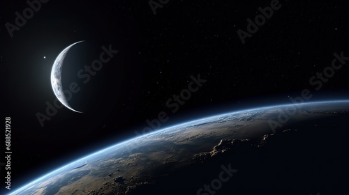 View of the moon from space during a sunrise 