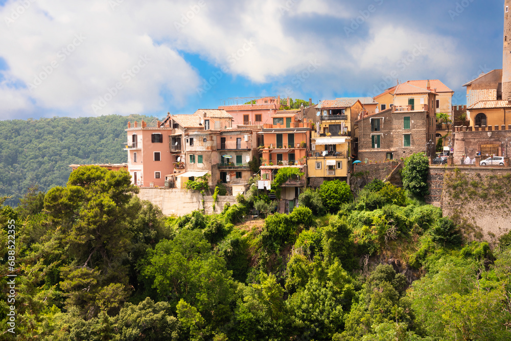 Hilltop colorful old town of Nemi in Italy