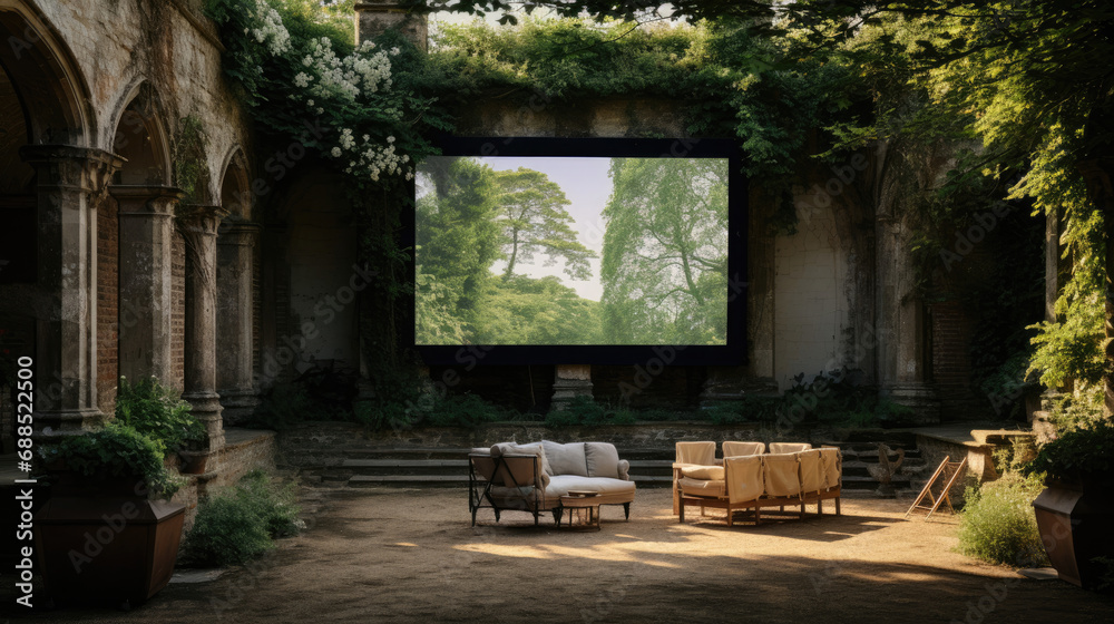 Garden cinema with hedges