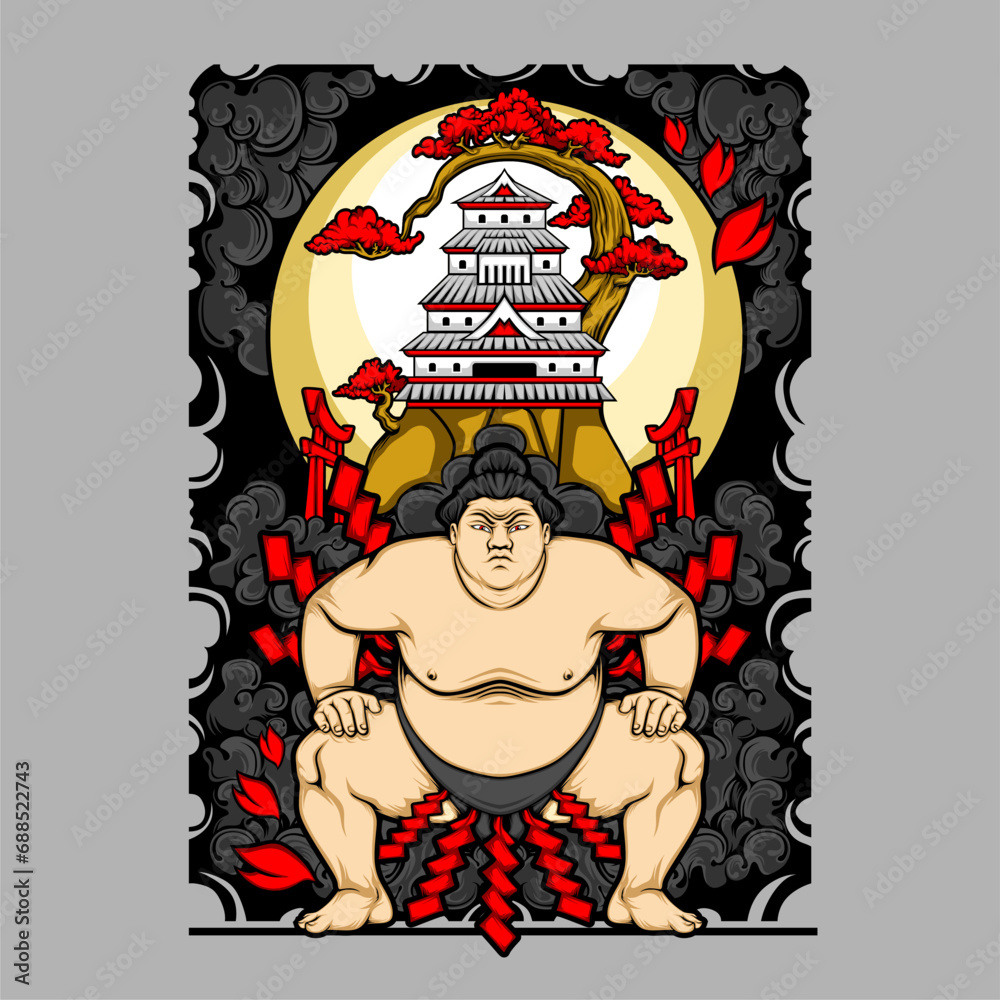 japanese sumo illustration for t shirt design