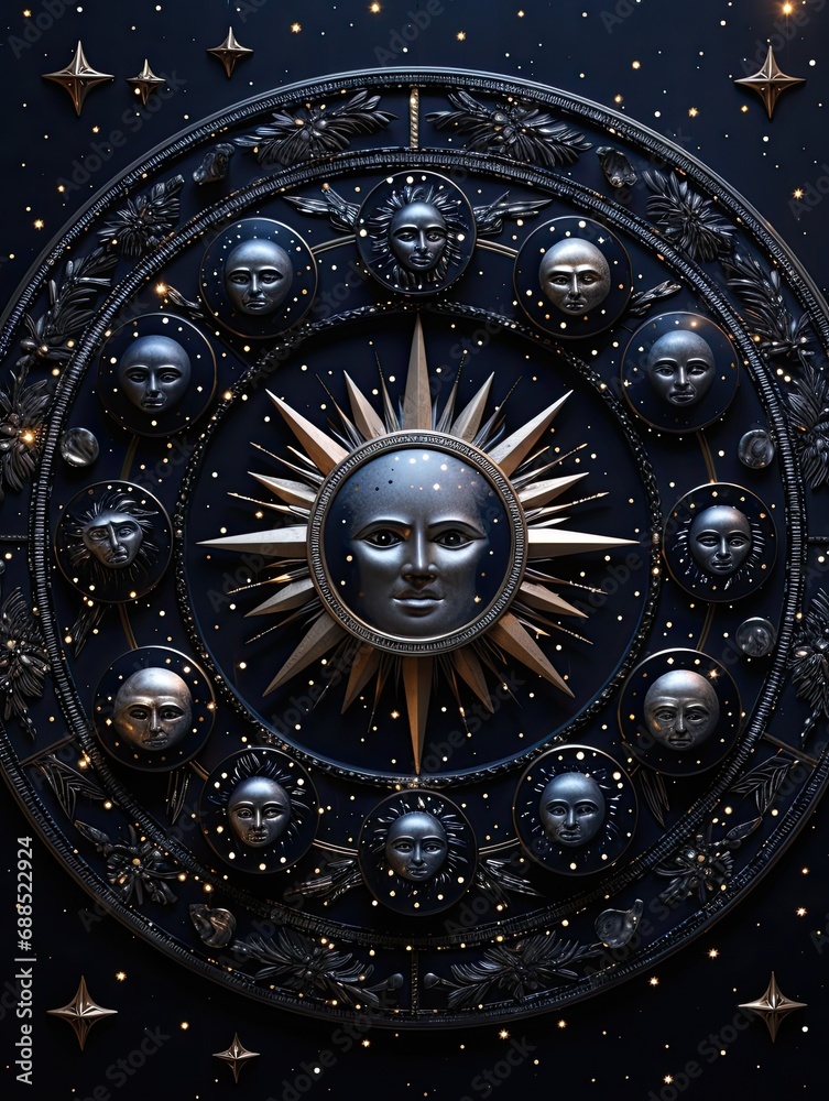 Fototapeta premium Zodiac Constellation Celestial Wall Art: Illuminate Your Nights with LED Studded Stellar Designs