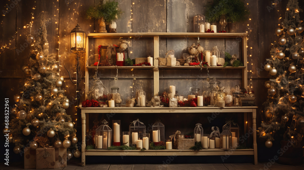 Indoor Christmas shop interior shelf Indoor Christmas shop interior shelf