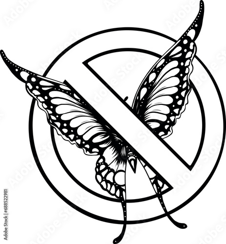 Beautiful black and white butterfly Outline vector illustration