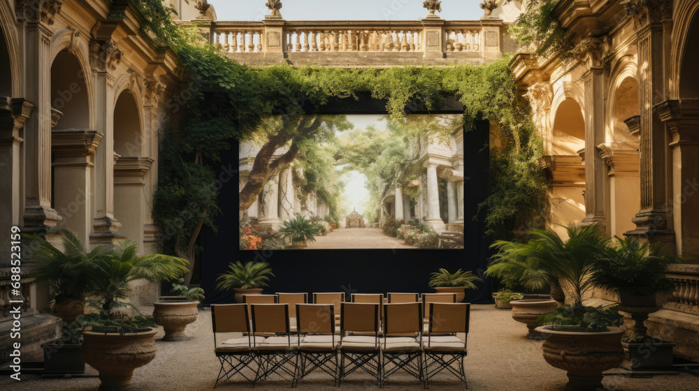 Cinema in opulent palace courtyard