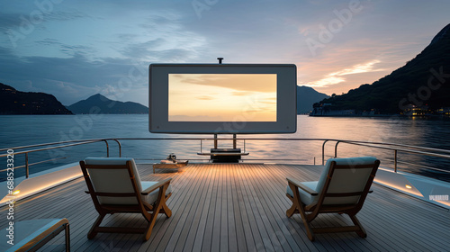 Yacht cinema on sleek modern deck minimalist high-tech design © javier
