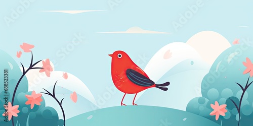 Beautiful Animated Bird Backdrop with Empty Copy Space for Text - Bird standing against Nature Background - Flat Vector Nature Bird Graphic Illustration Wallpaper created with Generative AI Technology © Sentoriak