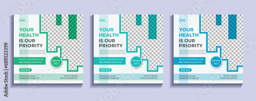 Healthcare medical service social media post template design. Doctor's care, Clinic, or hospital's digital marketing ads for health 
business promotion banner and web flyer templates.