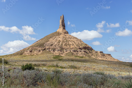 Chimney Rock seen from the east, a geological rock formation in the North Platte River valley photo
