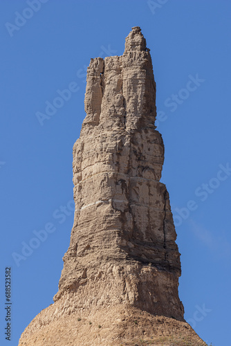 Close up of the summit of Chimney Rock, a geological rock formation in the North Platte River valley photo
