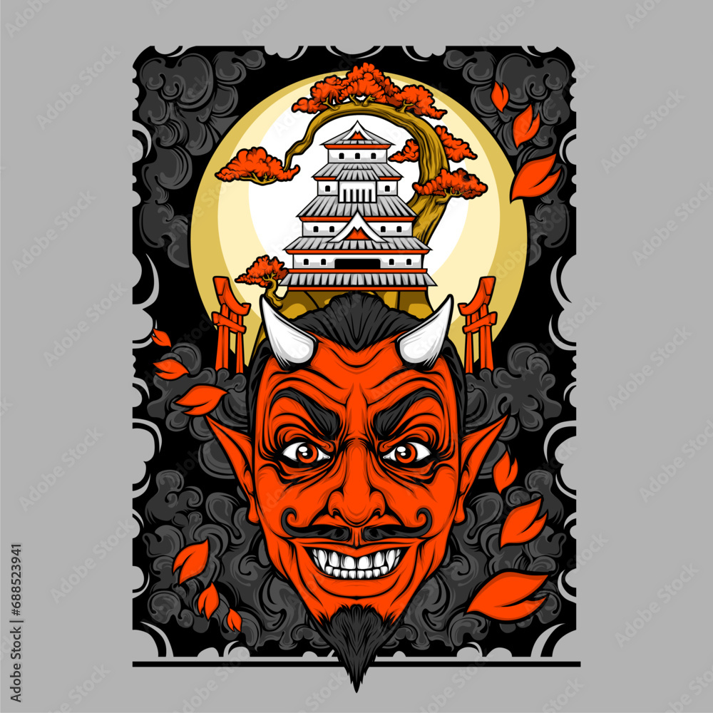 Obraz premium japanese oni mask illustration for t shirt design