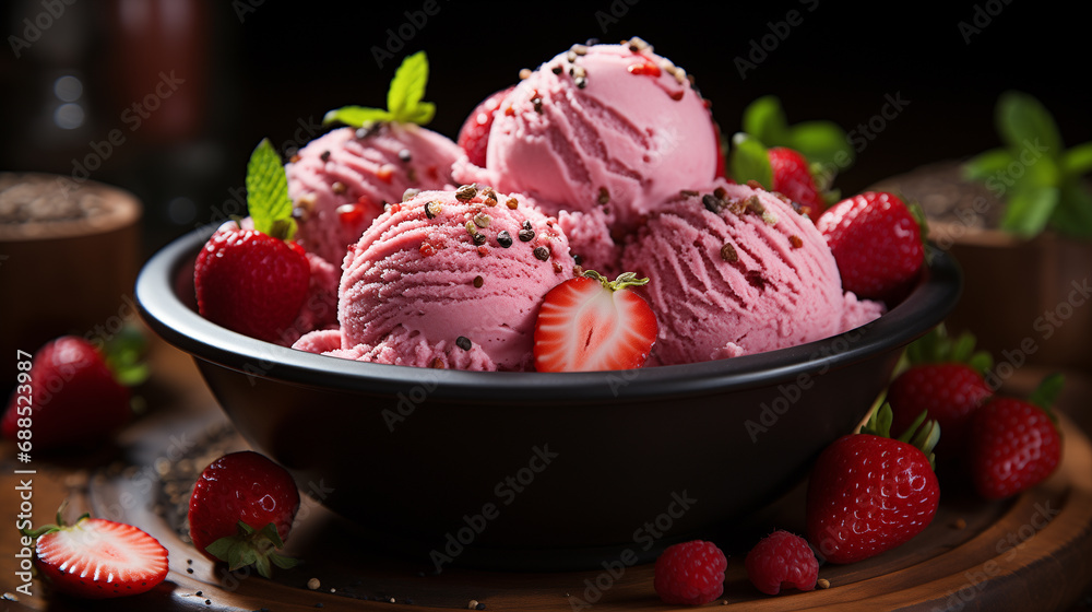 Savor the sweetness of Strawberry Ice Cream in this enticing shot. Generative ai. Savor the sweetness of Strawberry Ice Cream in this enticing shot. Generative ai.