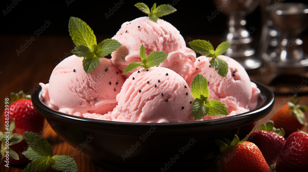 Savor the sweetness of Strawberry Ice Cream in this enticing shot. Generative ai. Savor the sweetness of Strawberry Ice Cream in this enticing shot. Generative ai.