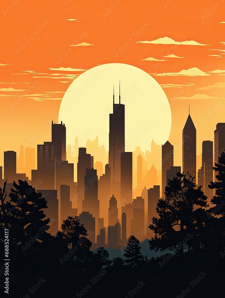 Iconic City Skyline Silhouette Wall Art: Capturing Skyscrapers and Landmarks in Stunning Detail