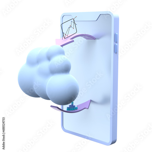 3d Cloud data storage . Digital file organization service or app with data transfering.Game , poster design, podcast, streamers concept.3d rendering illustration