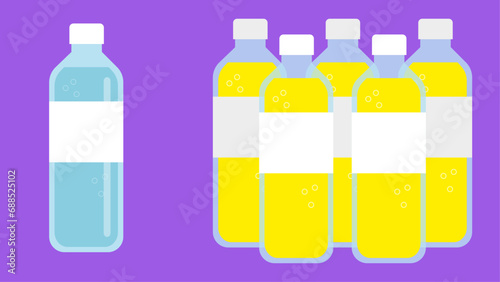 Bottles of water on purple background. Vector illustration in flat style.