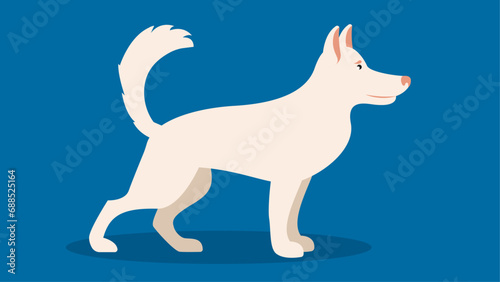 White dog on a blue background. Vector illustration in flat style.