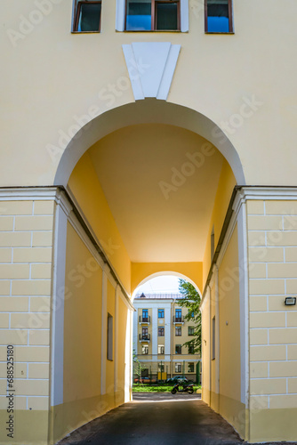 A walk around the city. A view from the street to the courtyard.