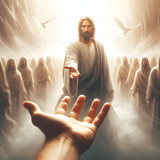 Jesus Christ giving a hand, concept of God's help to sinful humans