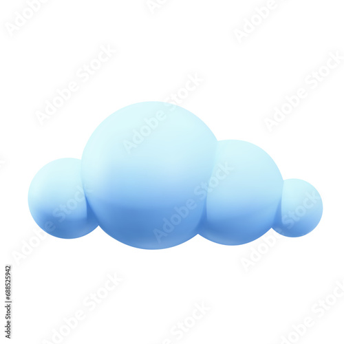 Light blue 3d cloud. Render cartoon cloud icon. Vector illustration isolated on white background.