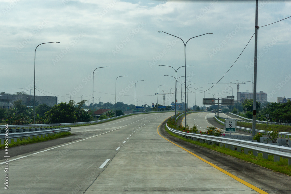  view of Jalan Tol Trans Sumatera (Trans Sumatera Toll Road) in Medan, North Sumatera.