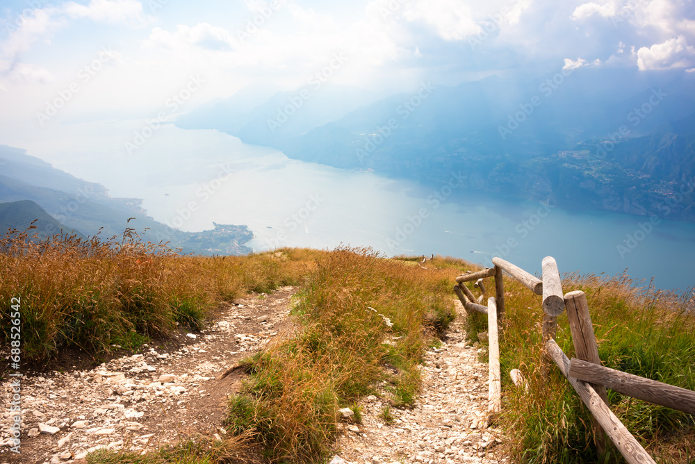 Aereal view from a mountain of lake Garda in Italy