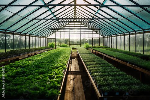  A greenhouse dedicated to cultivating organic herbs, showcasing sustainable farming practices and natural cultivation in glasshouse agriculture. 