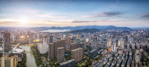 Aerial panoramic view of the old city of Hangzhou © 昊 周