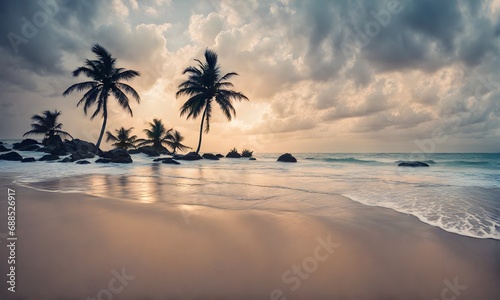 Tropical paradise  Beach  palms  and sea view