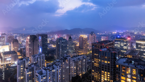 Aerial photography of night scenes in the old city of Hangzhou