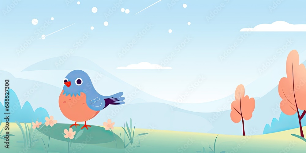 Beautiful Animated Bird Backdrop with Empty Copy Space for Text - Bird standing against Nature Background - Flat Vector Nature Bird Graphic Illustration Wallpaper created with Generative AI Technology