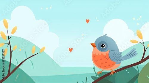 Beautiful Animated Bird Backdrop with Empty Copy Space for Text - Bird standing against Nature Background - Flat Vector Nature Bird Graphic Illustration Wallpaper created with Generative AI Technology