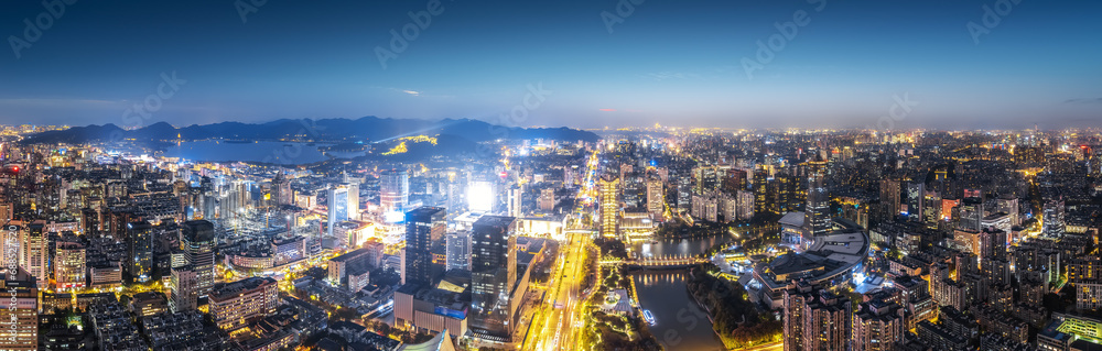Aerial photography of night scenes in the old city of Hangzhou Aerial photography of night scenes in the old city of Hangzhou