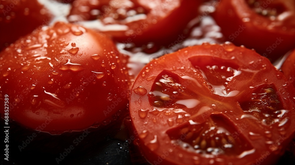 Chopped juicy red tomatoes, close up Chopped juicy red tomatoes, close up